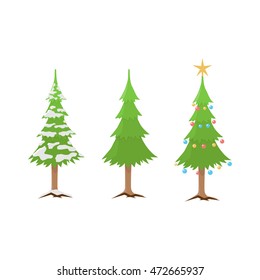 Fir tree with snow and Christmas balls isolated