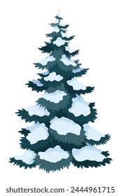 Fir tree with snow. Winter snow-covered spruce. Green fluffy pine isolated on white background