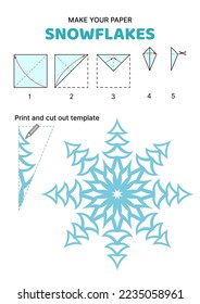 Árbol de flores. Copo de nieve. Plantilla de papel. Cómo hacer copos de nieve de cartón. Plano, caricatura. Ilustración vectorial aislada eps 10