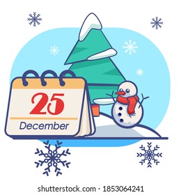 Fir tree and snowman on white isolated backdrop. Christmas holiday postcard for invitation or gift card, notebook, bath tile, scrapbook. Phone case or cloth print. Flat style stock vector illustration