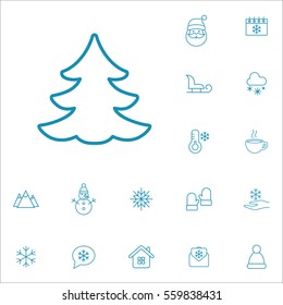 fir tree spruce winter snow line icons set blue on white