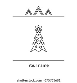 Fir tree and stars vector line icon.