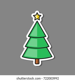 Fir tree sticker icon. Spruce vector illustration for decaration.