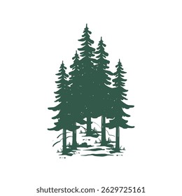 Fir tree vector icon illustration in green. Fir trees silhouettes. Forest silhouettes. Pine trees line art. Flat style. Vector illustration