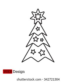 Fir tree vector line icon.