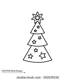 Fir tree vector line icon.