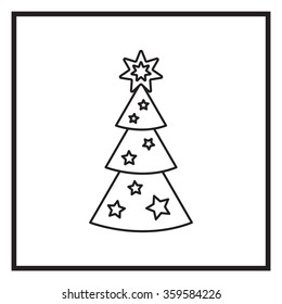 Fir tree vector line icon.