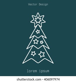 Fir tree vector line icon.