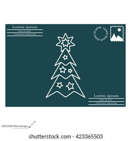 Fir tree vector line icon.