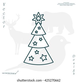 Fir tree vector line icon.