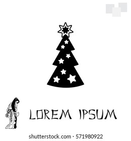 Fir tree vector line icon.