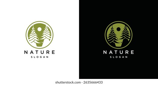 Fir tree vector logo design. Fir tree or christmas tree logo placed on black and white background
