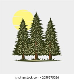fir tree vector with sun background