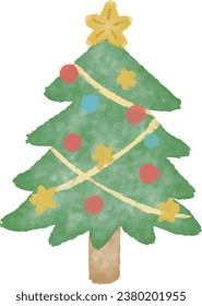 Fir tree watercolor Christmas December winter cute hand-drawn illustration