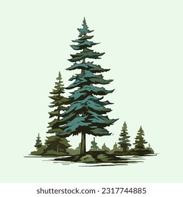 fir tree watercolor detailed illustration