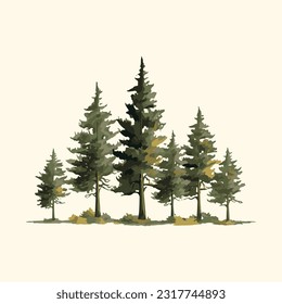 fir tree watercolor detailed illustration