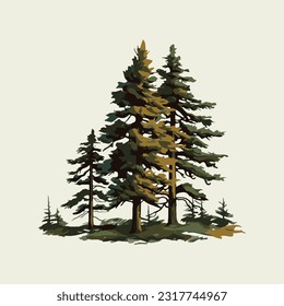 fir tree watercolor detailed illustration