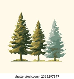 fir tree watercolor detailed illustration