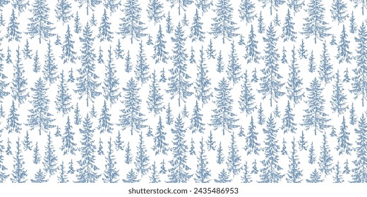 Fir trees blue spruce forest sketches seamless pattern vector background wallpaper paper,textile