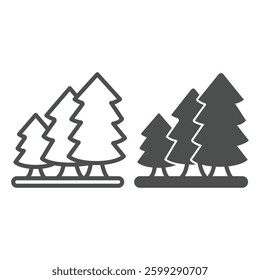 Fir trees growth line and solid icon, forest industry concept. Vector graphics. Three tree plants, forest plantation sign on white background, outline style icon for mobile or web design