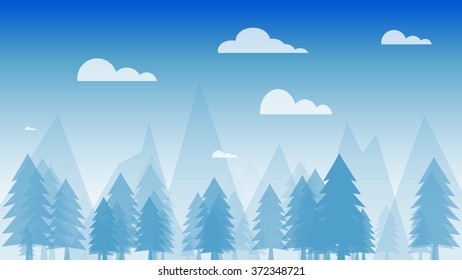 Fir trees on a background of blue sky with clouds Abstract landscape