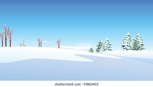 Fir trees over snow landscape