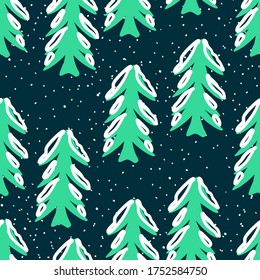 Fir Trees Pattern, Fir Trees Covered Snow Illustration, Seamless Pattern, Vector Illustration EPS 10.