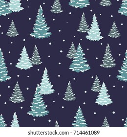Fir trees pattern. Vector seamless forest winter background.