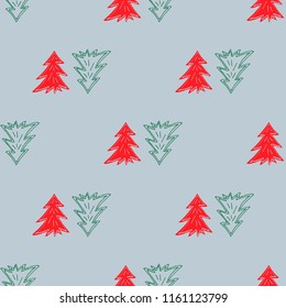 Fir trees seamless pattern. Hand Drawn textures. Design for poster, card, invitation, placard, brochure, flyer. Vector template