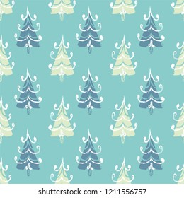 Fir trees seamless pattern. Vector illustration.