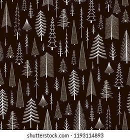 Fir trees seamless pattern.Doodle texture