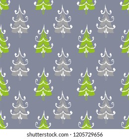 Fir trees semless pattern. Vector background.