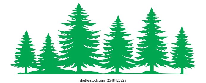 Silueta de abetos. Patrón de fondo Horizontal de abeto de coníferas, Ilustración vectorial de bosques de hoja perenne negro. Eps 10