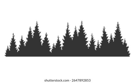Silhueta de abetos. Padrão de fundo horizontal de abeto conífero, ilustração de vetor de madeiras verdes pretas. Lindo mão desenhado panorama de floresta de coníferas