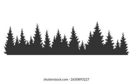 Silhueta de abetos. Padrão de fundo horizontal de abeto conífero, ilustração de vetor de madeiras verdes pretas. Lindo mão desenhado panorama de floresta de coníferas