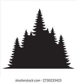 Fir trees silhouettes. Coniferous spruce horizontal background patterns, black evergreen woods vector illustration. Beautiful hand drawn panorama with treetops forest. Black pine woods