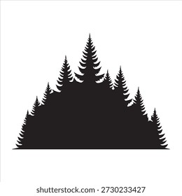 Fir trees silhouettes. Coniferous spruce horizontal background patterns, black evergreen woods vector illustration. Beautiful hand drawn panorama with treetops forest. Black pine woods