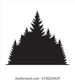 Fir trees silhouettes. Coniferous spruce horizontal background patterns, black evergreen woods vector illustration. Beautiful hand drawn panorama with treetops forest. Black pine woods