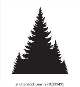 Fir trees silhouettes. Coniferous spruce horizontal background patterns, black evergreen woods vector illustration. Beautiful hand drawn panorama with treetops forest. Black pine woods