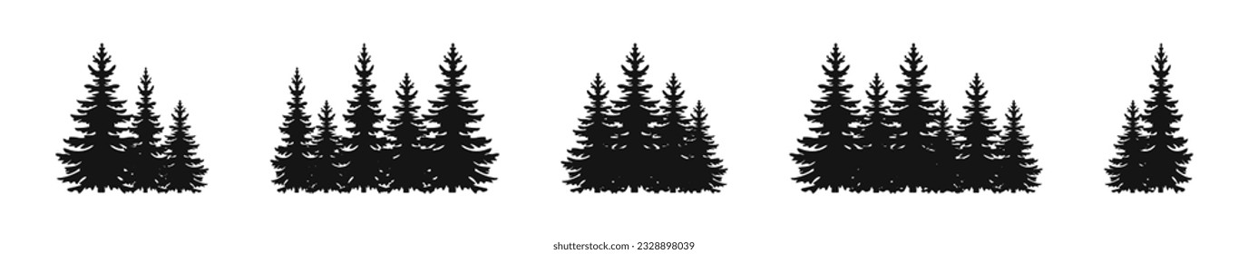 Fir trees silhouettes. Forest silhouettes. Fir trees vector icons. Pine trees icon set. EPS 10