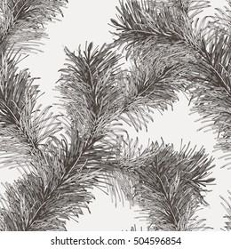 Fir Twigs Seamless Pattern. Vector Background.