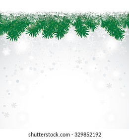 Fir twigs with snow on the bokeh background. Eps 10 vector file.