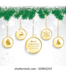 Fir twigs with snow on the bokeh background. Eps 10 vector file.