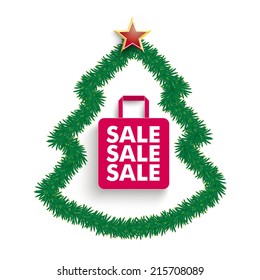 Fir twigs with star on the white background. Eps 10 vector file.