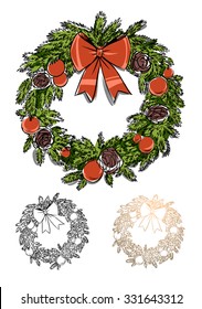 fir wreath sketch illustration