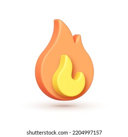 Fire 3d, great design for any purposes. Flame on white background. 3d realistic vector