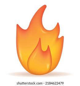 Icono de fuego 3d aislado en fondo blanco. Ilustración vectorial realista