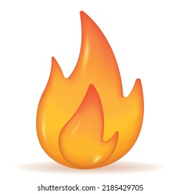 Fire 3d icon isolated on white background. Vector realistic fireball illustration