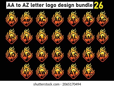 Fire AA to AZ Letter Logo And Icon Design Bundle