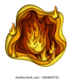 Fire abstract background. Paper cut out style vector illustration.  